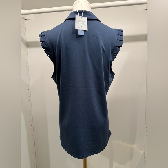 Sigrid Olsen Midnight Blue Ruffle Sleeve Golf or Tennis Blouse SPF50 dry fast - Picture 5 of 8